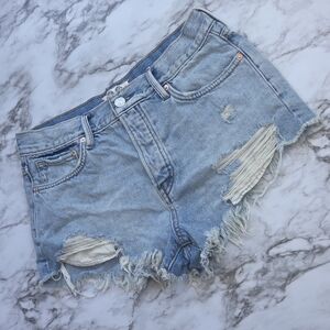 Free People Light Blue Distressed Jean Shorts